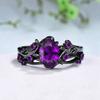 Luxury European and American Retro Purple Gemstone Ring, Gun Black Rose Branch Cross Ring Girl