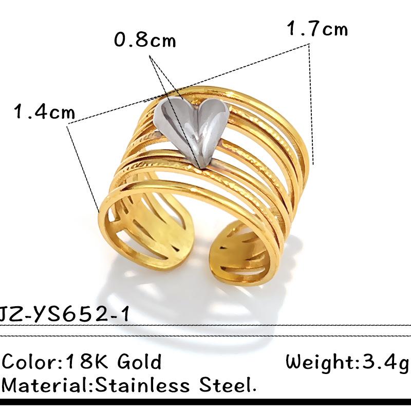 Stainless Steel Angel Wing Ring Unisex Color Block Heart Star Multi-layer Stackable Open Ring Punk Wide Non-fade Hand Jewelry