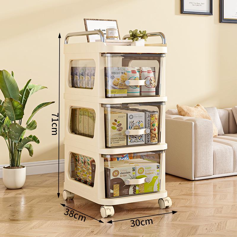 Multi-layer Transparent Drawer Storage Cabinet & Movable Trolley Shelf for Living Room