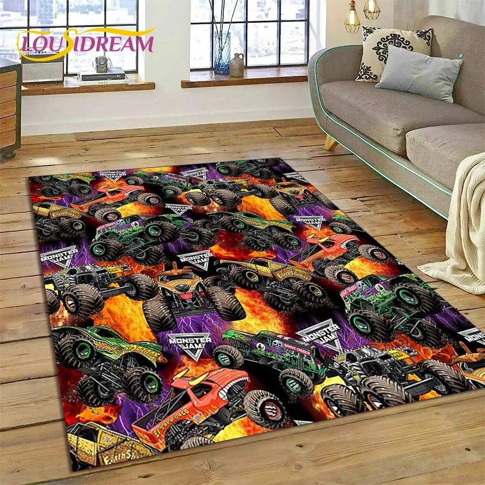 Covor Desen Animat Monster Truck Monster Jam pentru Dormitor Sufragerie Decor Canapea Acasă, Joc Copii Covor Mare Decorativ pentru Podea