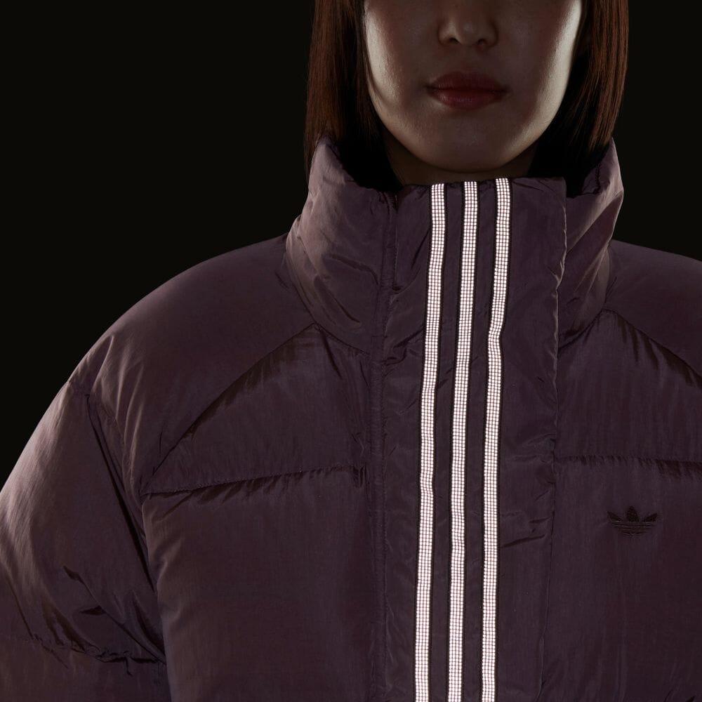 Adidas Originals Color Block Striped Loose Stand Collar Short Down Jacket Women Outerwear Light-Brown Red HK5237