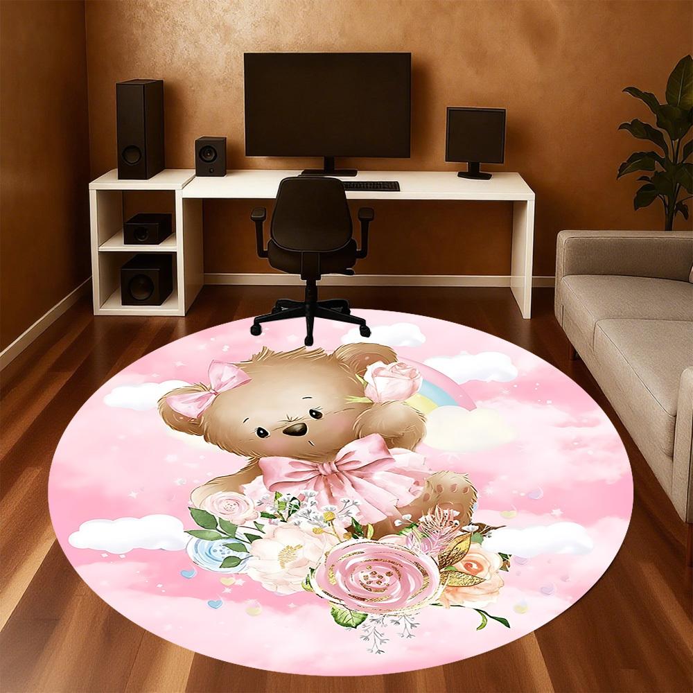 1pc Bear Flowers Round Chair mat Area Rug - Non-Slip, Floor Mat for Office, Bedroom, and Indoor Decor c1125188