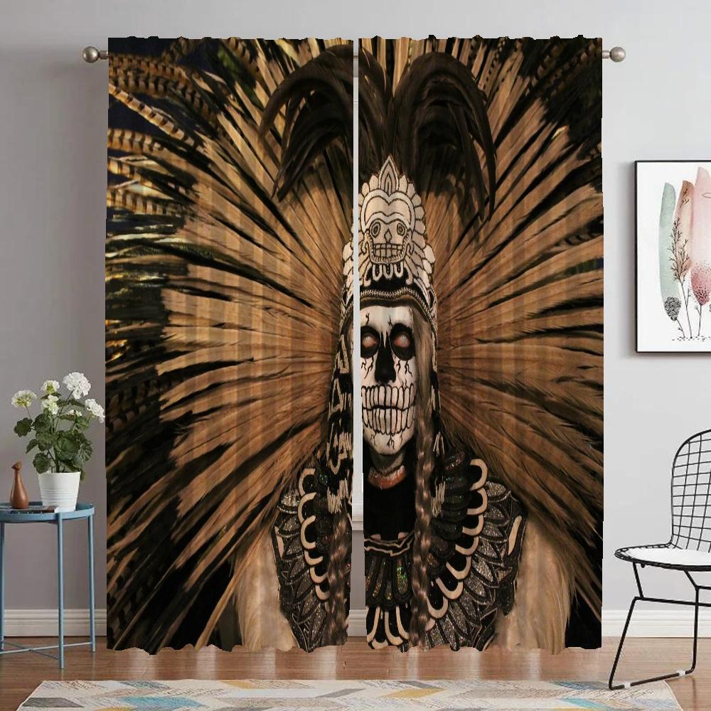 

Aztec Window Curtain for Room 2 Panel Partition Anti-mosquito Curtains Shades Halloween Decoration Home Interior Curtains Living W50xH70cmx2pcs-CL
