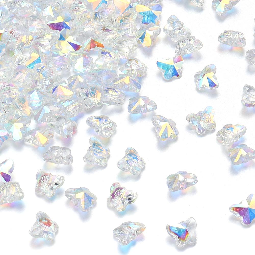 50Pcs/Lot 10×8mm Crystal Beads Transparent Colorful Butterfly Shape Hole Size 1.2mm Loose Beads Diy Jewelry Bracelet Necklace
