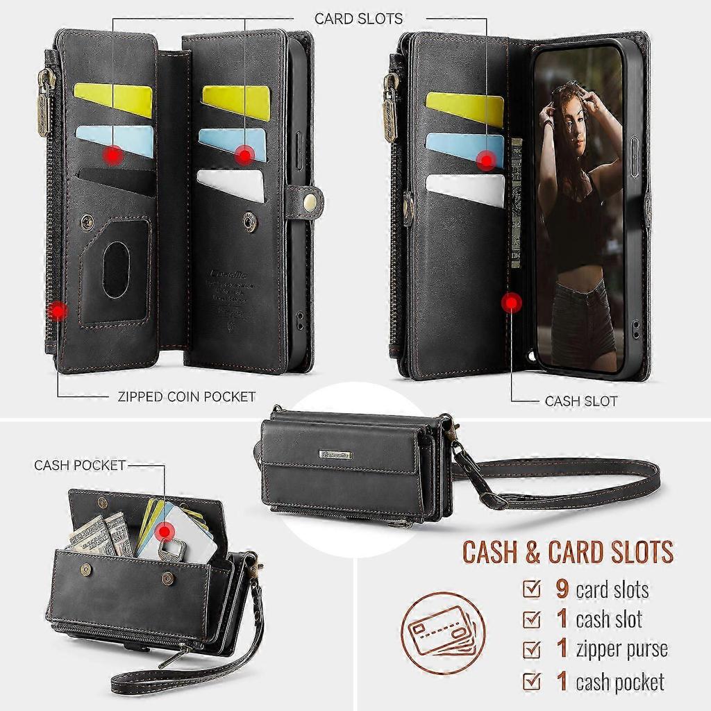 Compatible For iPhone 12 Mini 5.4 Inch Case CASEME C39 RFID Zipper Wallet Stand Leather Cover with Strap