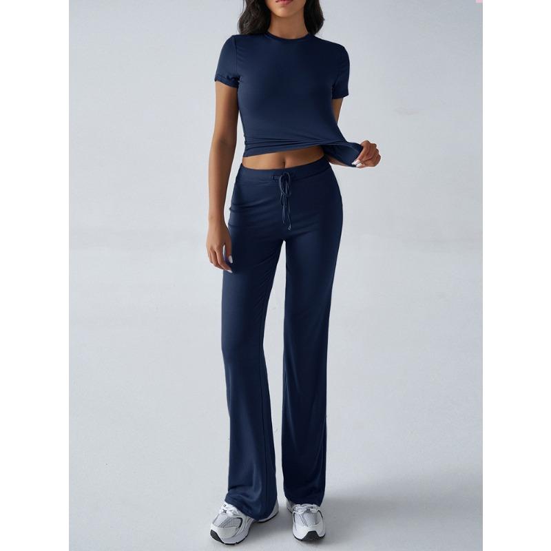 Women's Summer Temperament Solid Color Round Neck Casual Fashionable Short-sleeved Trousers Suit