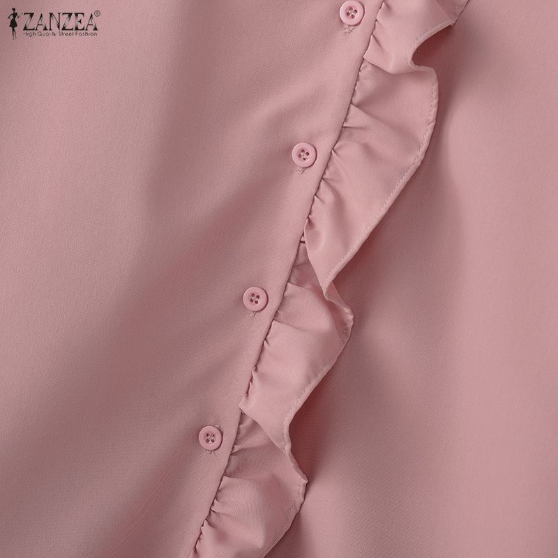 ZANZEA Women Casual Turn Down Collar Short Sleeve Loose Blouse