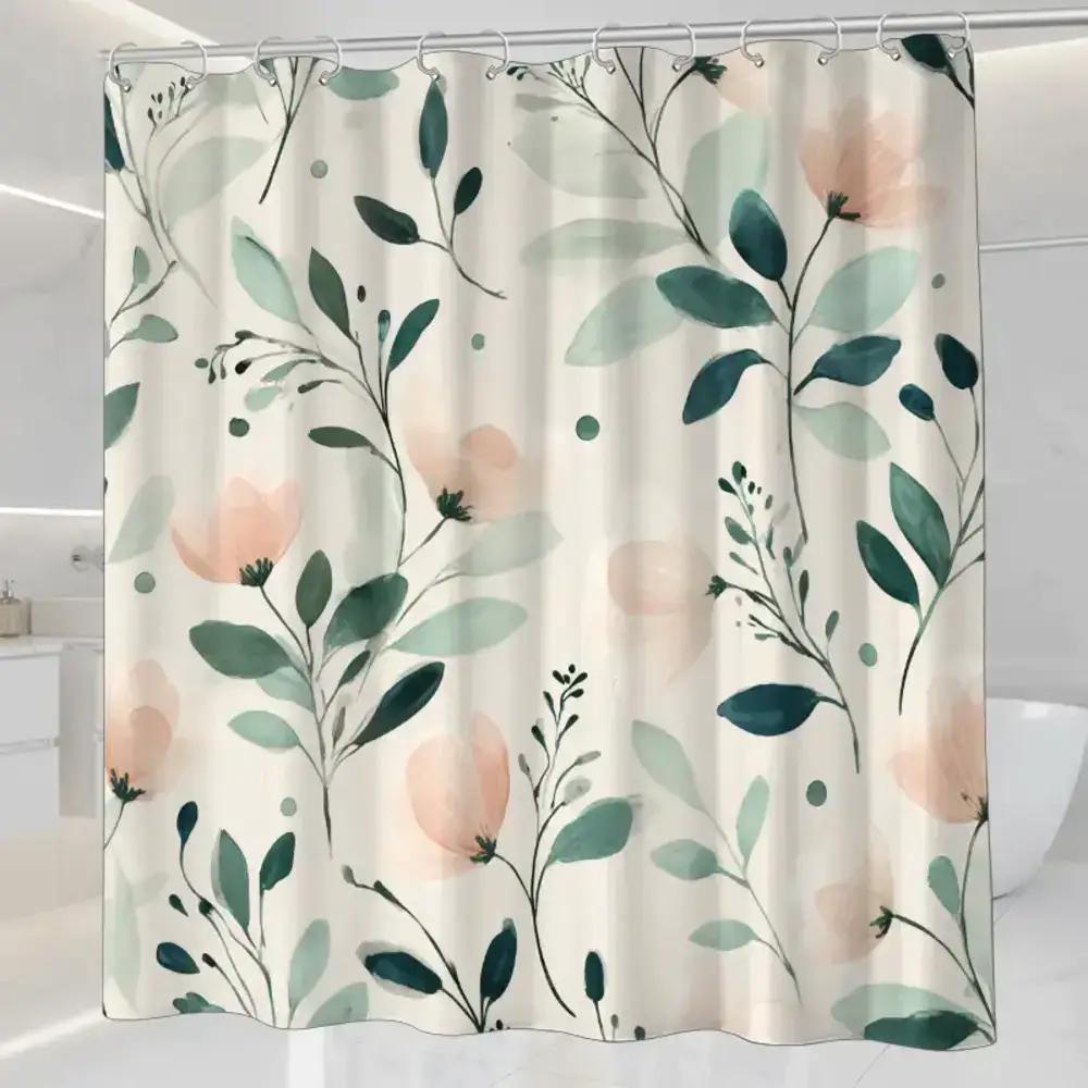 

Watercolor-Style Floral Shower Curtain With Hooks, Made Of Polyester, Machine Washable, Suitable For Bathroom Decor. W60H190(CM)-1 Pcs