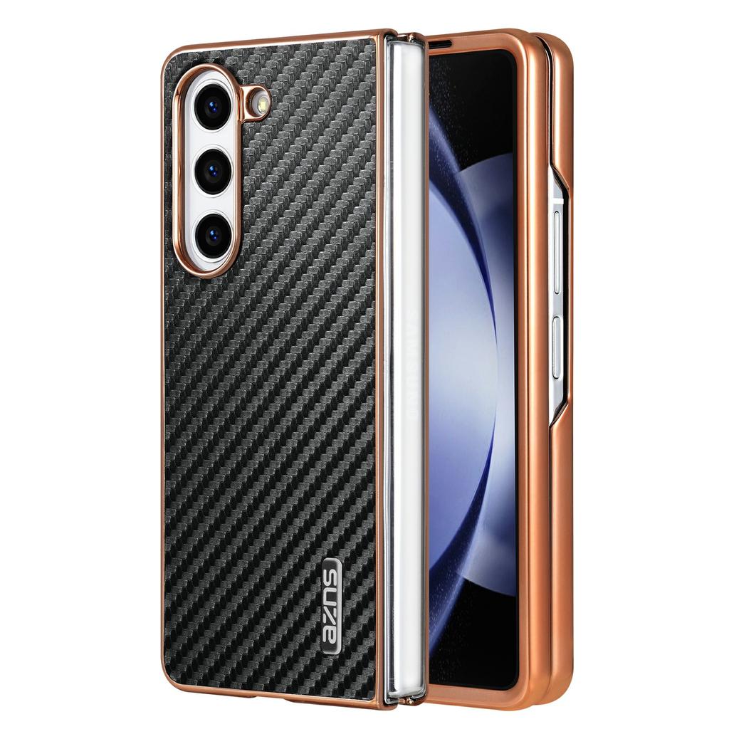 AZNS For Samsung Galaxy Z Fold6 5G Case Electroplating Carbon Fiber Texture PU+TPU Phone Cover