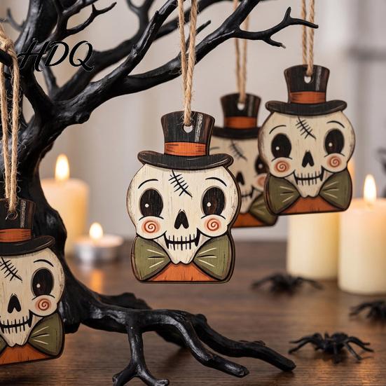 Rustic B&B Bar Theme Decor Vintage Halloween Ornament for Tree, Acrylic Hanging Pumpkin Black Cat Bat Car Mirror Accessories Ghost Skull Decoration