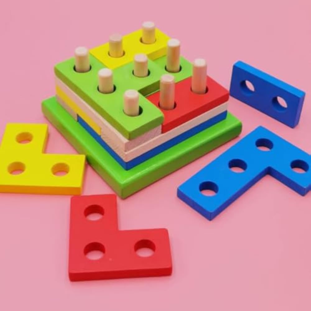Lstymy Montessori Wooden Tetris Shape Sorter Building Blocks
