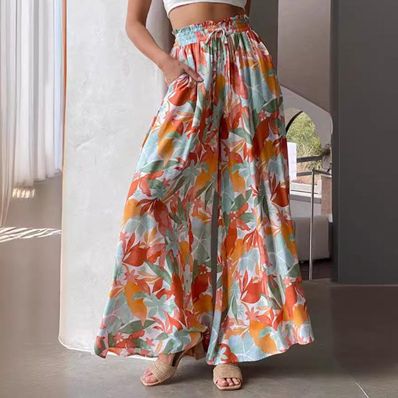 Women Comfortable Casual Dance Drapery High-Waisted Solid Color / Printed Loose Fit Wide Leg Culottes Pants