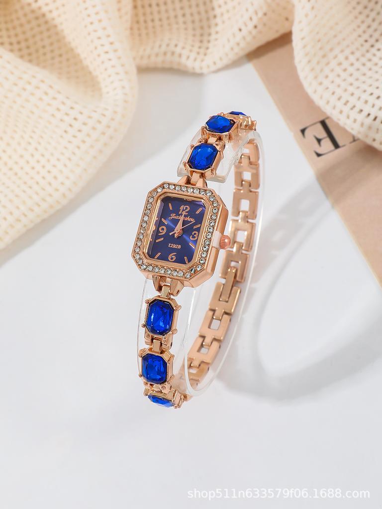 Fashionable Square Diamond Embedded Quartz Watch Student Watch Versatile Simple Design Colorful Diamonds Attracting Students