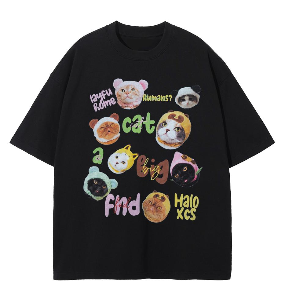 

Streetwear Funny Cat Graphic T-Shirt Cotton Tshirt Unisex Tops Tees Summer Short Sleeves T Shirt - Men s Summer Cotton Graphi... S разноцветный