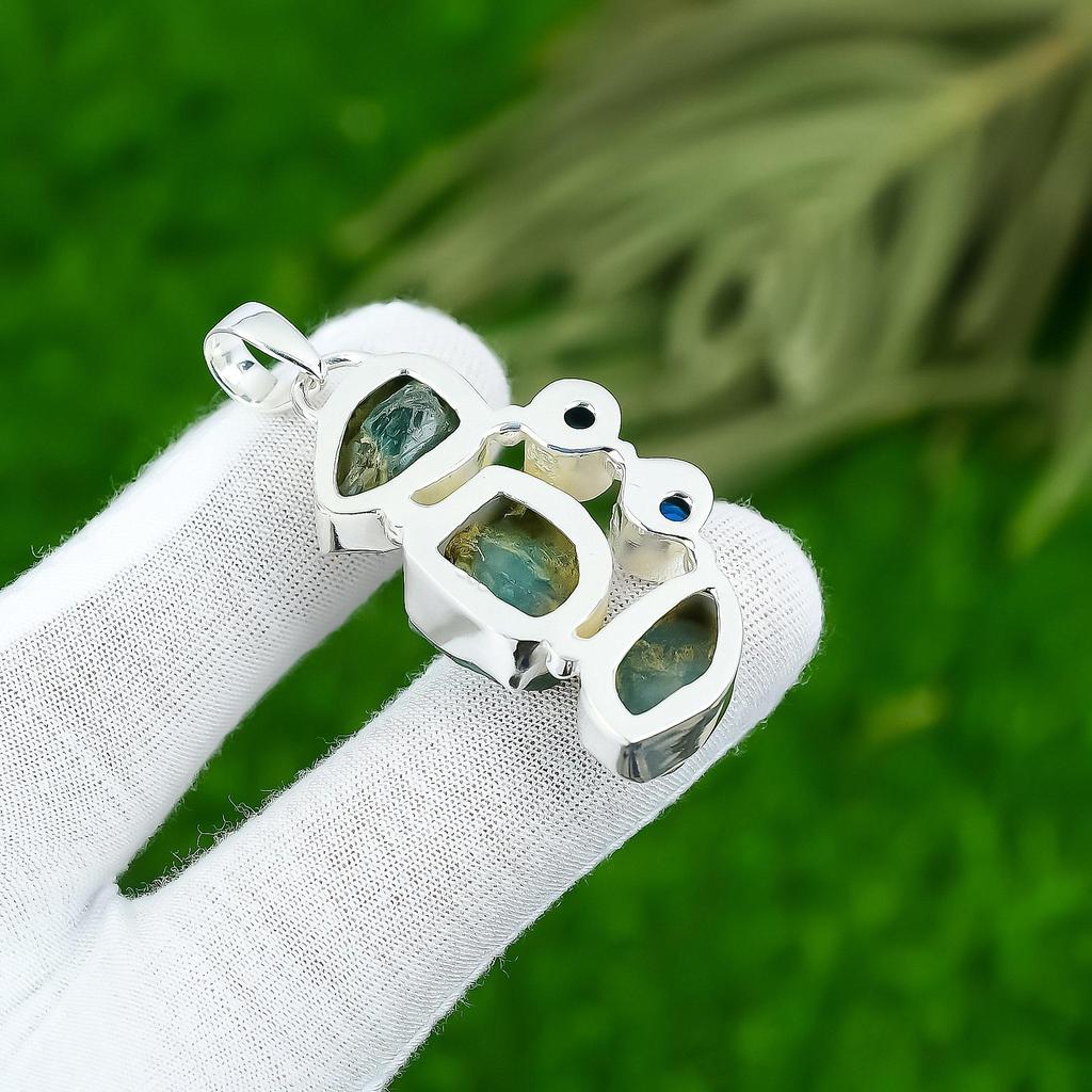 Wedding Gift For Her 925 Sterling Silver Natural Apatite Rough Gemstone Pendant