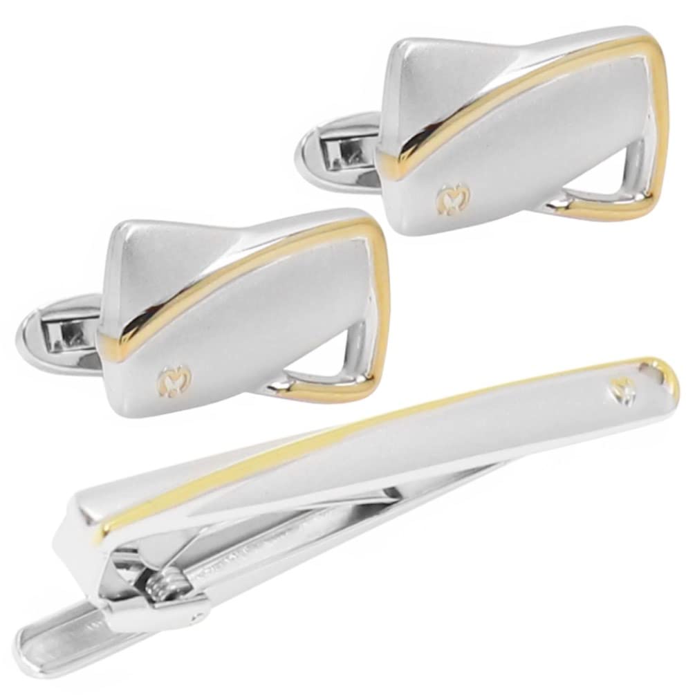 Mila Schon Gold Line Cufflinks and Tie Clip Set (msc10347st)