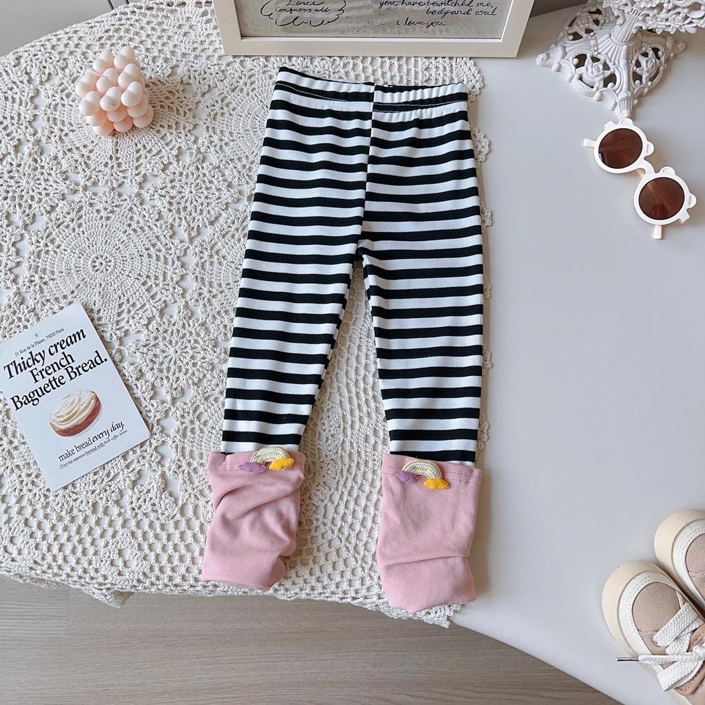 Baby Girls' Cartoon Sweatshirt & Striped Leggings Set - Autumn/Spring