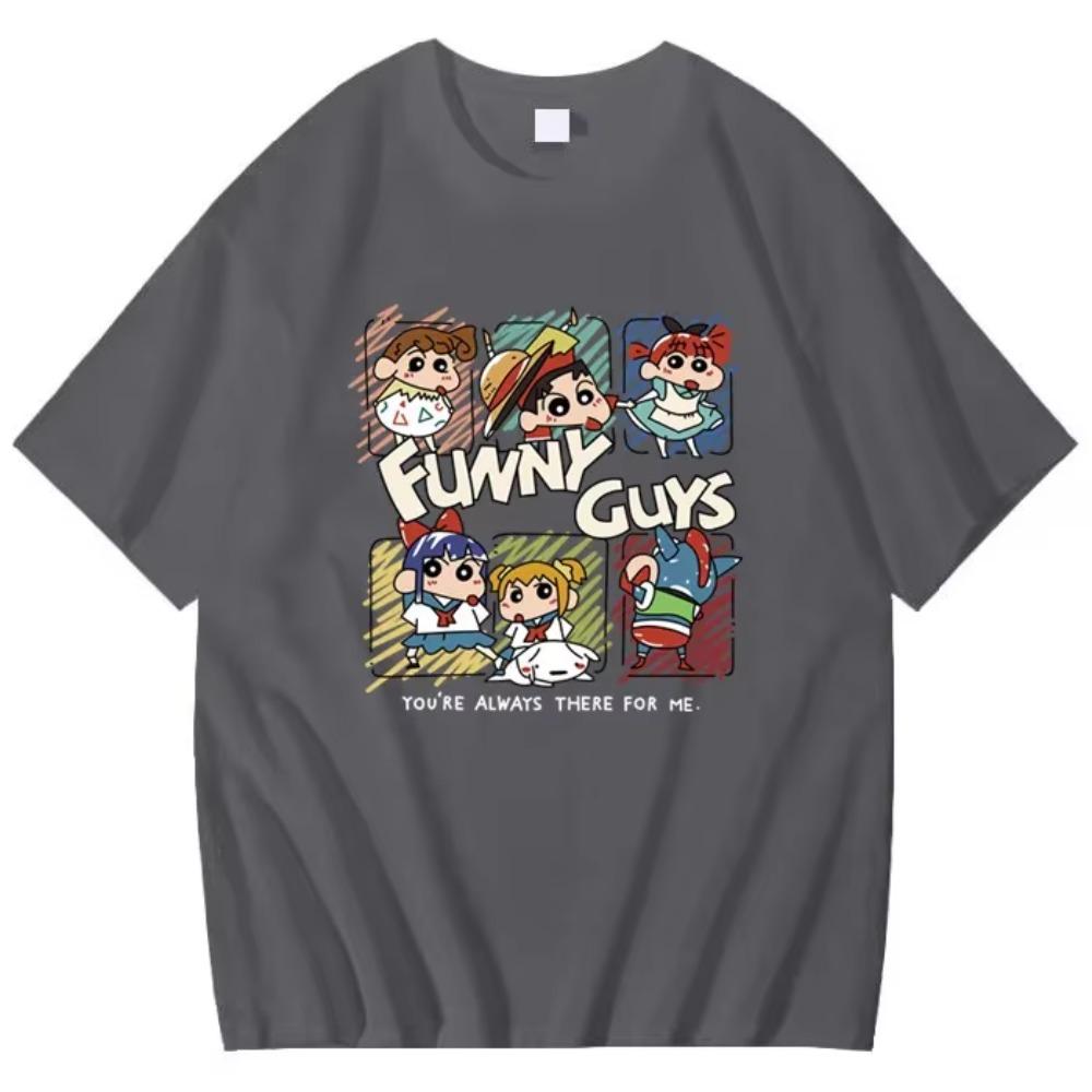 2025 Summer New Crayon Shin Chan Printed Short Sleeve T-shirt Women's Loose Fashion Street Loose Student Top Y2K Women's T-shirt