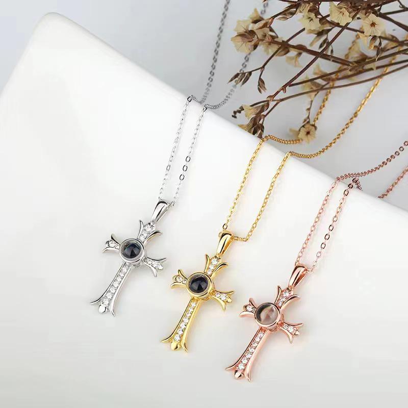 S925 Silver Projection Necklace: 100 Languages 'I Love You' with Custom Color Picture