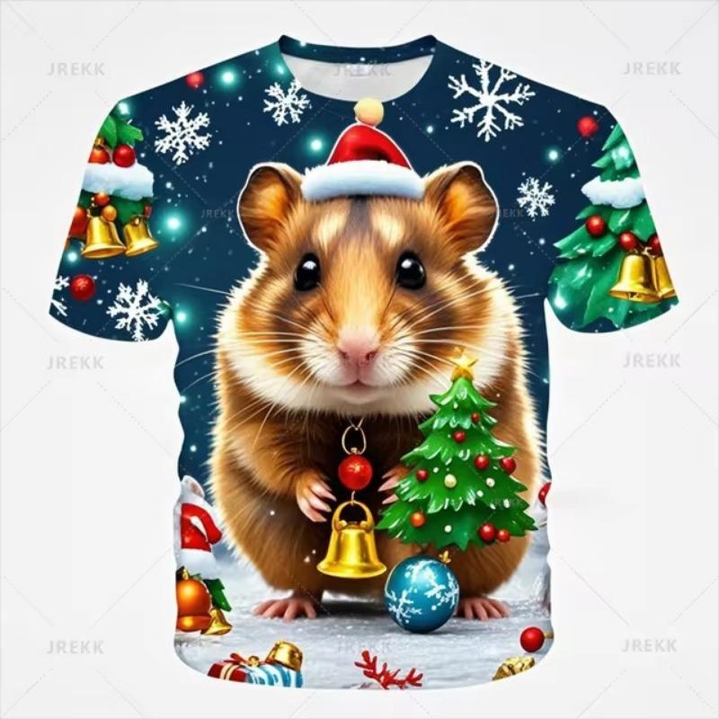 Roztomilé zvíře 3D křeček Tričko s digitálním potiskem Veselé Vánoce Trička se vzorem Circetidae Dámské