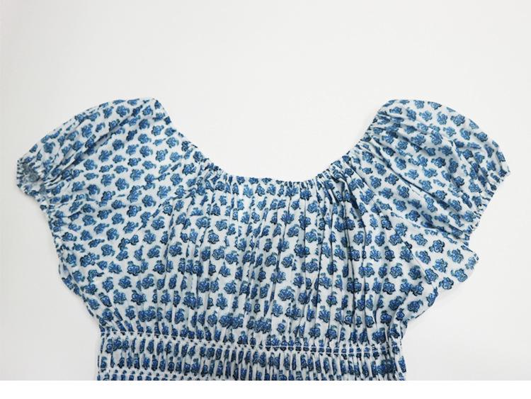 Floral Square Neck Cotton Waist-Cinching Mid-Length Dress for Vacation 2025 - French Women's Fashion