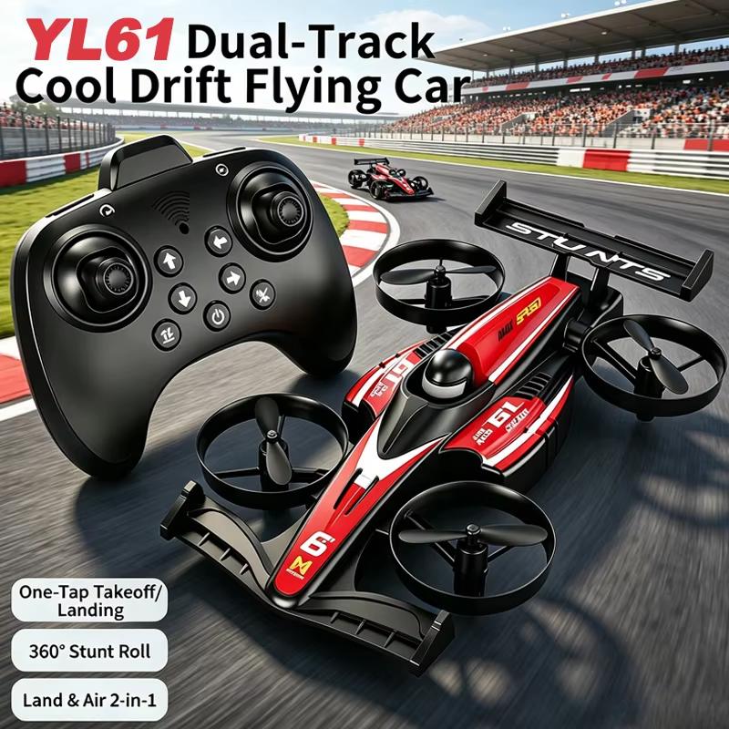 Upgrade YL61 Dual-Use RC Flying Race Car One Key Take Off Landing 360° Rotation Trick Drone 2.4G Radio Controlled Toy Gifts