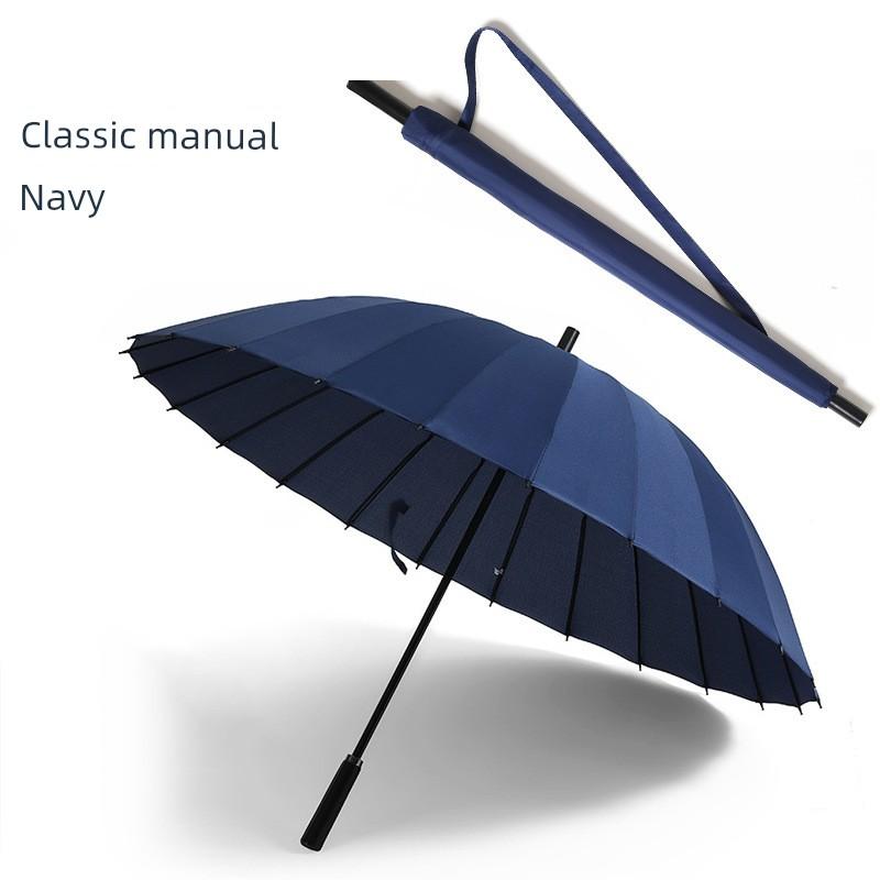 24-Rib Long-Handle Umbrella, Large Size, Wind-Resistant Straight Umbrella for Two People, Men's Business Promotional Gift Umbrella