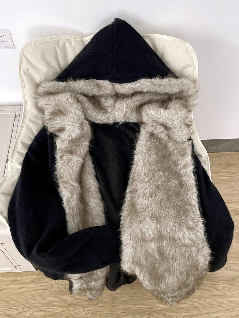 Zuoshan Diao Men's Heavyweight American-Style Cotton Jacket with Fur Collar, Winter Hooded Outerwear, Plus Velvet Thick Sweater.