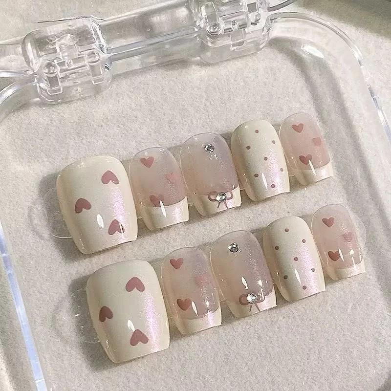 

Съемные патчи для ногтей с французским бантом ручной работы - Продвинутое отбеливание S 10 pieces