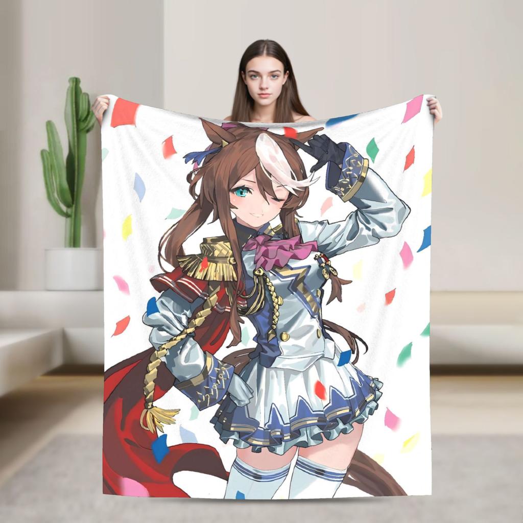 Umamusume Pretty Derby Haru Urara Warm Soft Blanket Airplane Travel Plush Throw Blanket Bedroom Flannel Bedspread Sofa Bed Cover