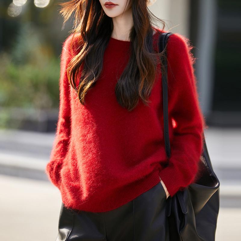 

Женский пуловер из бесшовного кашемира с начесом из шерсти в корейском стиле Осень/Зима 2025 Medium