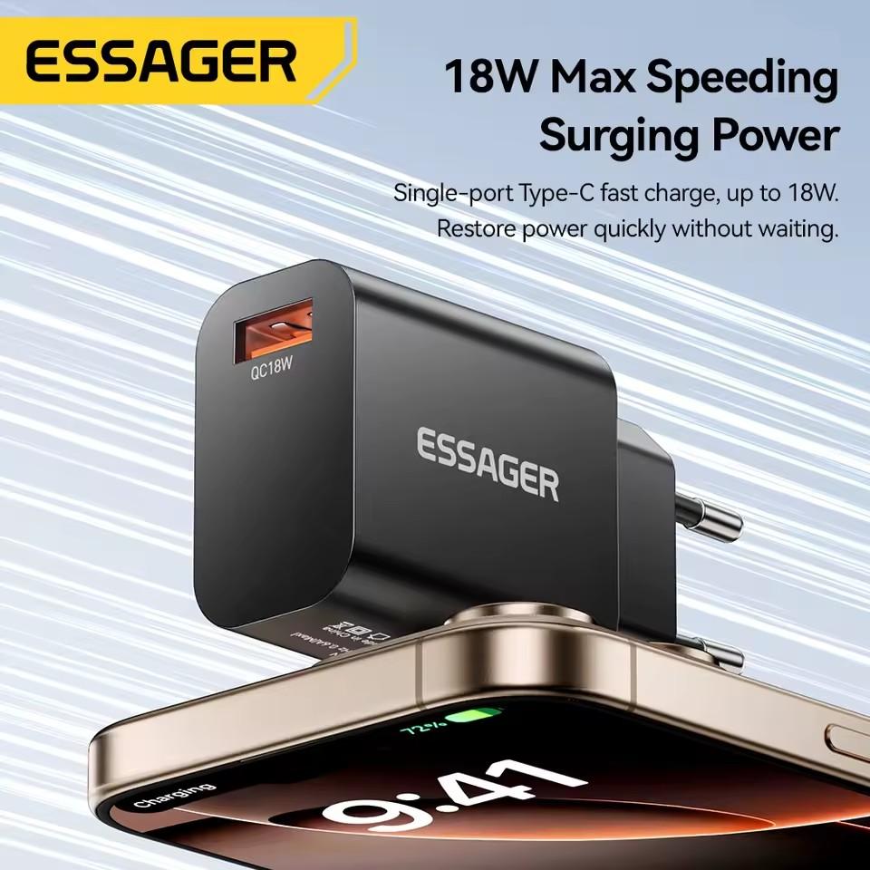Essager 18W QC3.0 USB A Ladegerät USB Quick Charge 3.0 Schnell-Wandladegerät für Samsung S24 Huawei Xiaomi iPhone Handy-Ladegerät