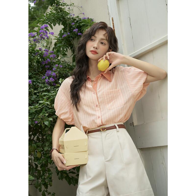 Women s Retro Striped Puff Sleeve Shirt S