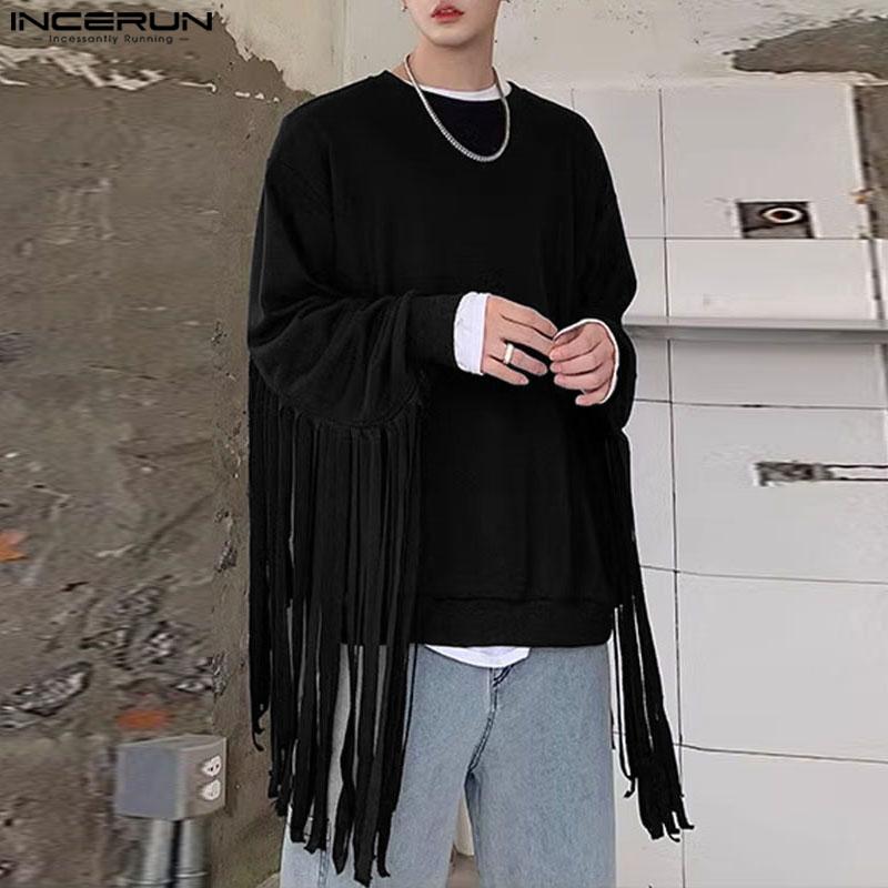 

INCERUN Мужские толстовки с кисточками и круглым вырезом в молодом стиле с длинными рукавами S чёрный