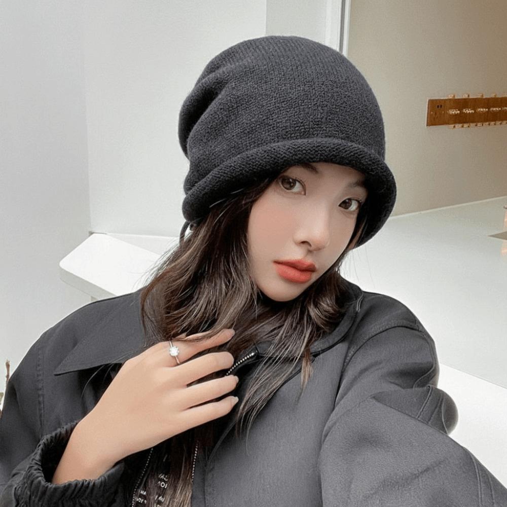 Solid Color Knitted Hat Hip Hop Stacking Bonnet Unisex Beanies  Women