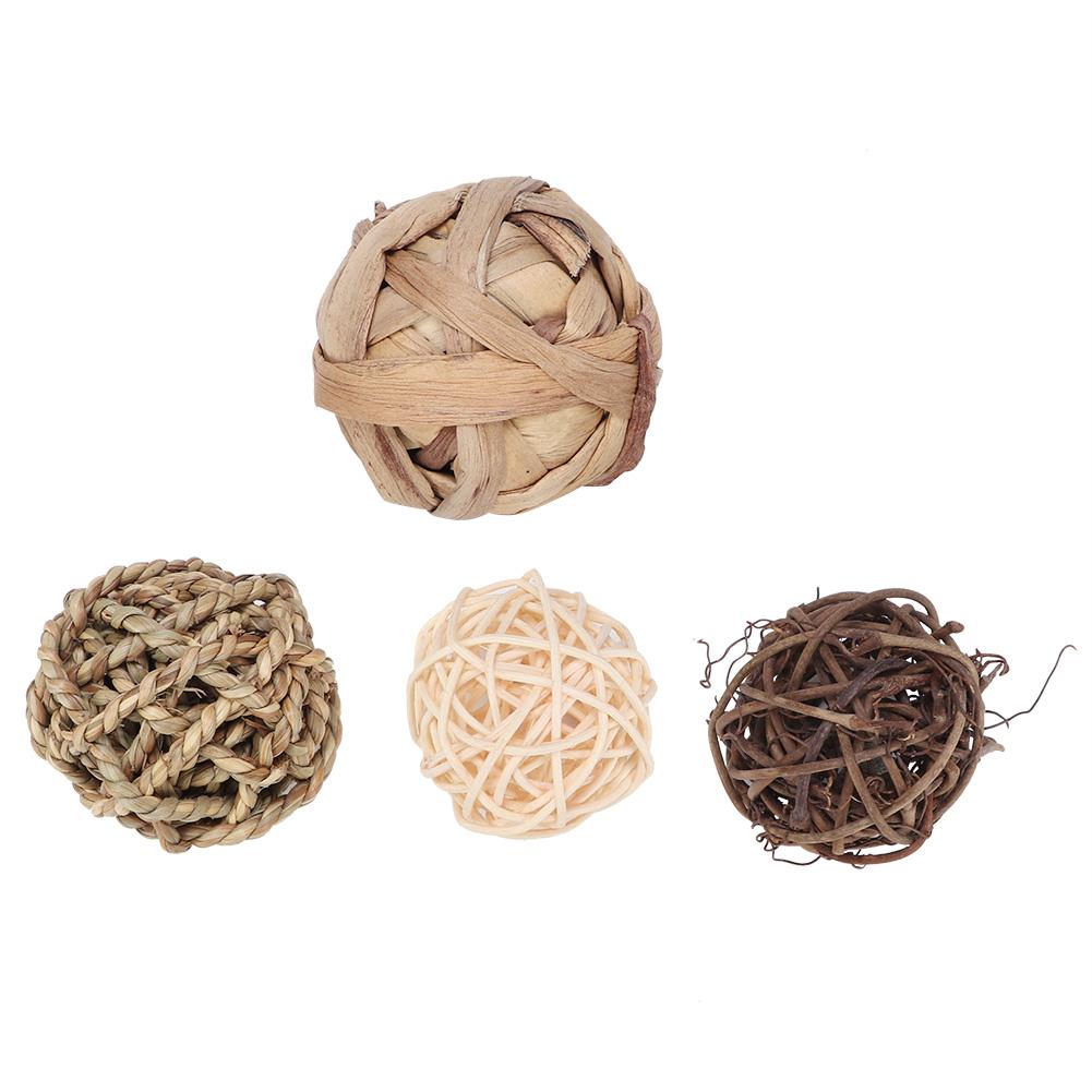 4PCS  Pack Bird Parrot Chew Toy Rabbit Bunny Teething Treats Small Animal Grass Ball Sepak Takraw ToysSepak Takraw