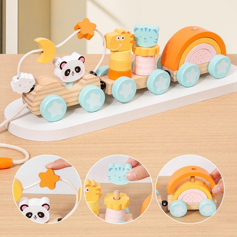 Wooden Train Birthday Toy Montessori Toys Baby Educational Toys Wooden Trolley Baby Learning Toys Number Of Wood Baby's Toys