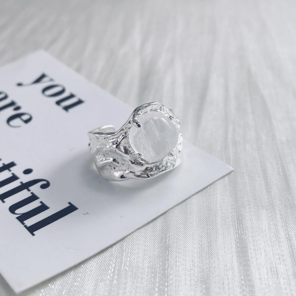 PANJBJ 925 Silver Geometry Crystal Ring For Women Ellipse Exaggerated Punk Water Drop Open Jewelry Gift