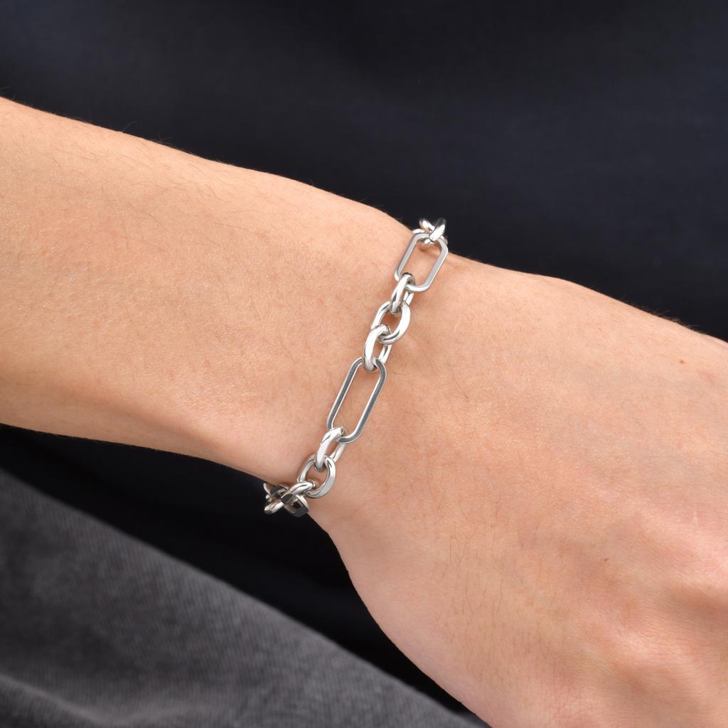 New Fahison Men's Chain Bracelet,Stainless Steel Silver Color Adjustbale Link Wristband,Hip Hop Jewelry Gift