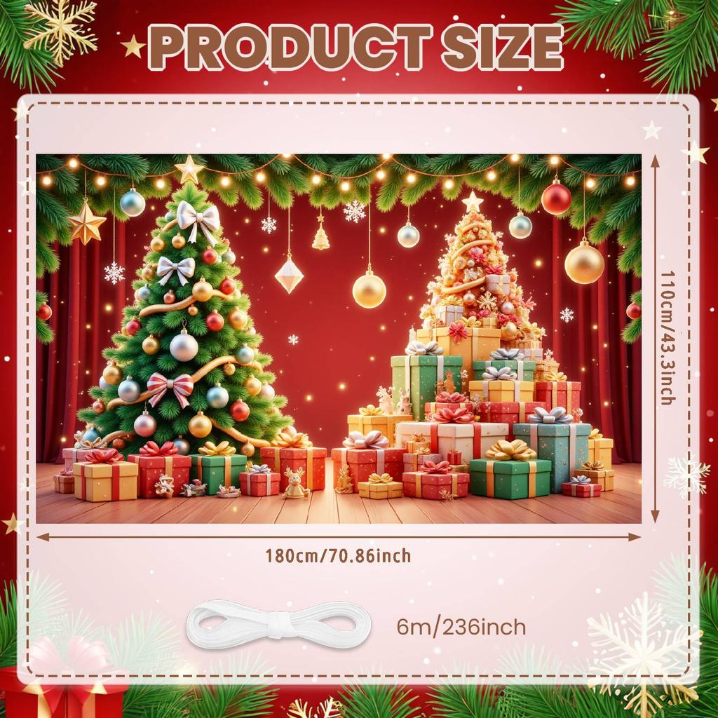 Christmas Banner Xmas Tree Gift Boxes Golden Bell Merry Christmas Party Decor Backdrop Christmas New Year Party Photo Background