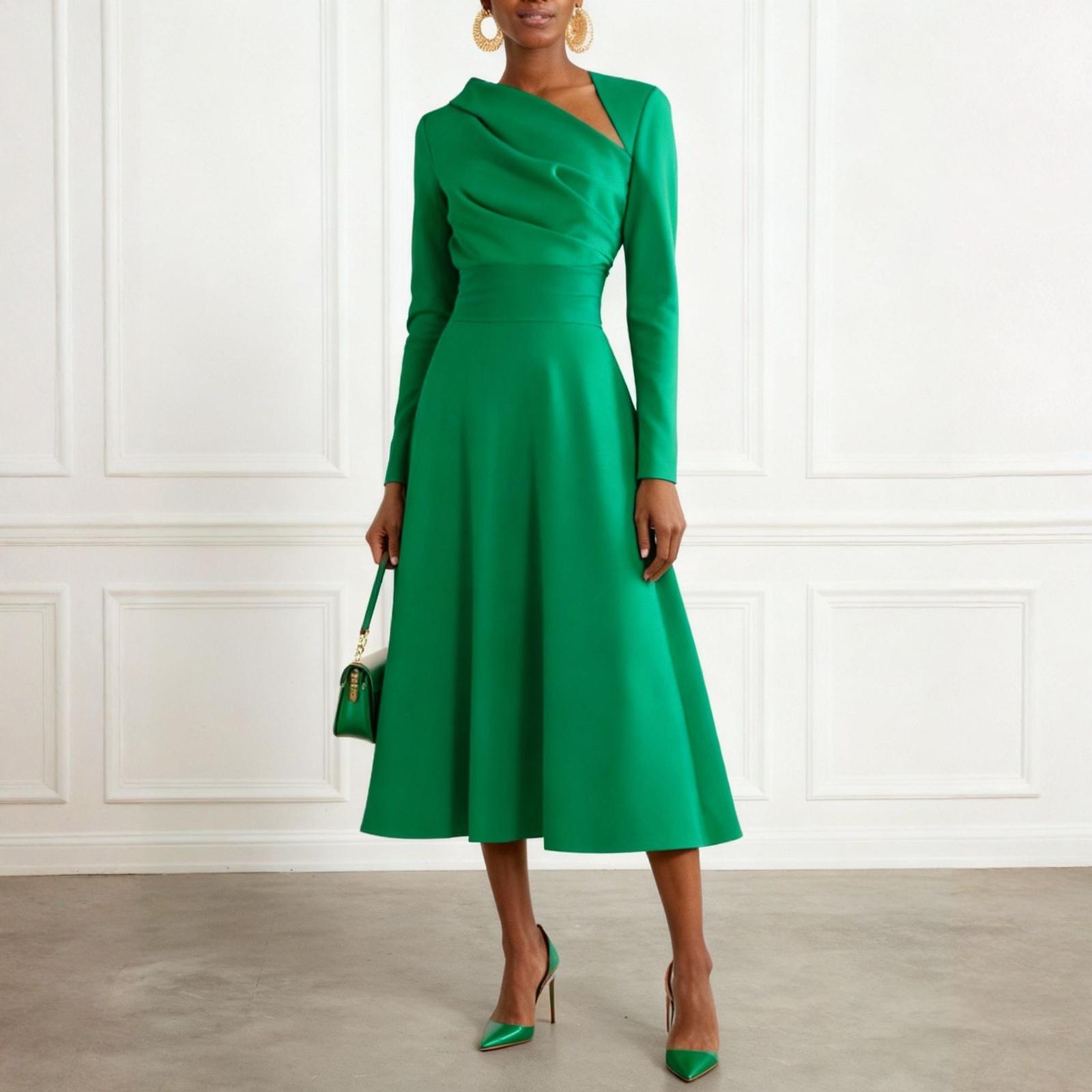 

Women s Casual Fashion Long Sleeve Dress M зелений