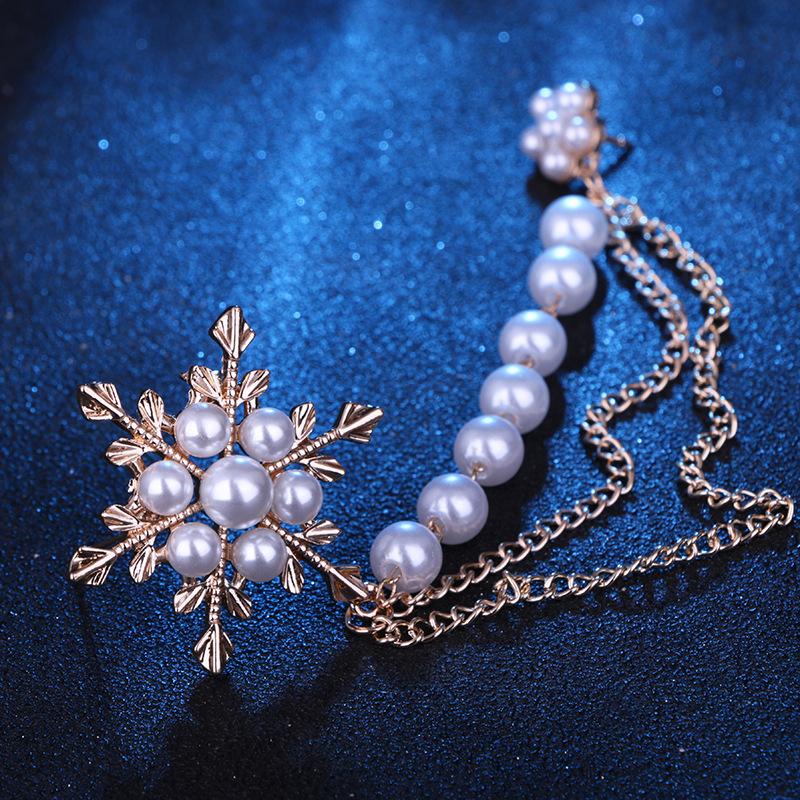 Diamond Studded, Ice Flower Pearl Snowflake Tassel Brooch, Women's Chain Snowflake Chest Flower, Korean Version Brooch, Pendant Accessories
