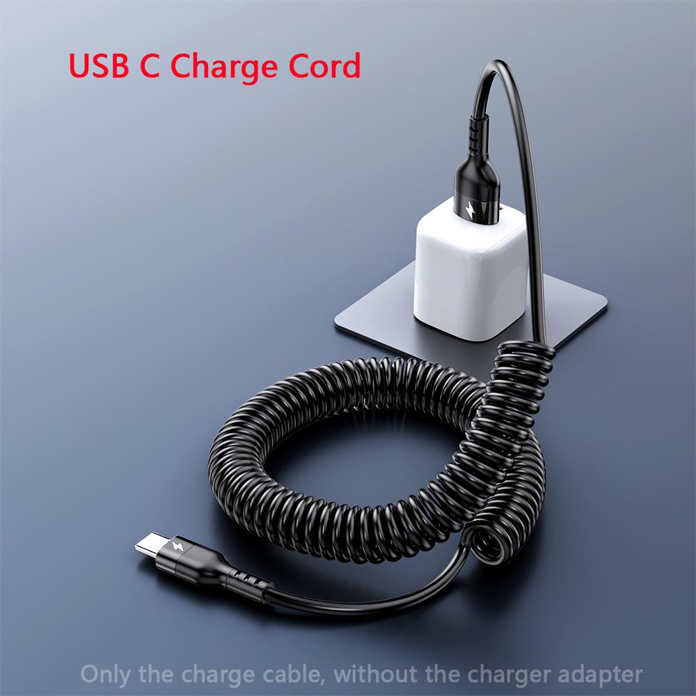 

66 Вт 5A USB Type-C быстрая зарядка дата пружина телескопический шнур для Samsung S24 Xiaomi Huawei Android телефон автомобильный USB C зарядный кабель 1m чёрный