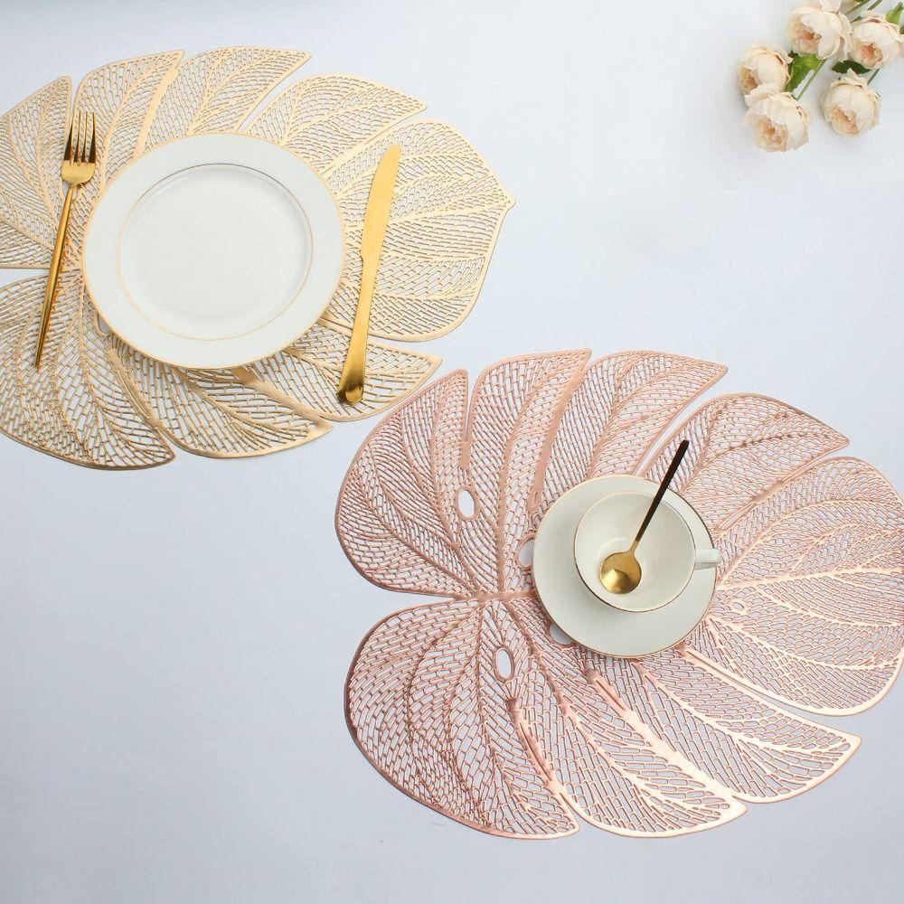 3pcs Anti Slip Leaf Shape Placemat Anti-stain Tableware Pad Cup Pad Coaster  Hotel