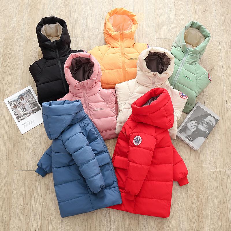 Winter Kids' Mid-Length Hooded Cotton Jacket - Korean Style, Thick and Cozy for Boys and Girls