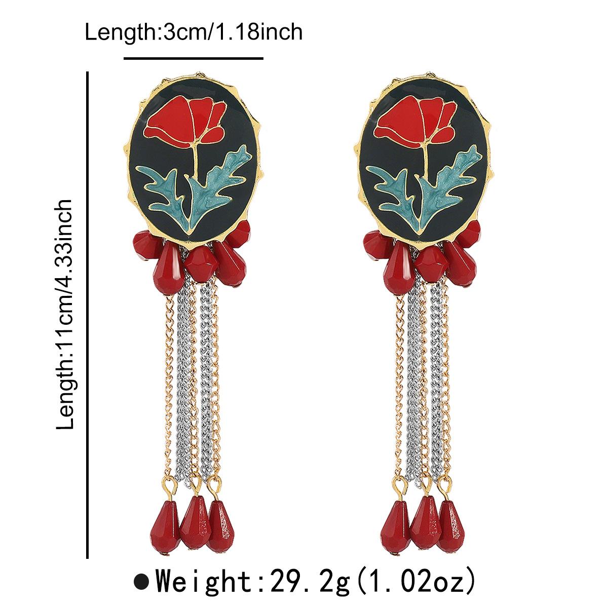 Винтажные Многослойные Серьги-Кисточки в Гонконгском Стиле с Цветами и Масляными Каплями для Женщин, Преувеличенная Индивидуальность, Элегантные Ушные Украшения красный