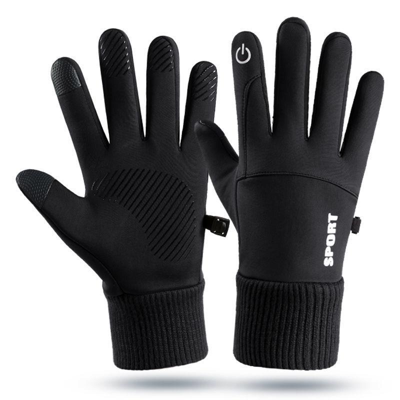 Black Winter Warm Full Fingers Waterproof Cycling Outdoor Sports Running Motorcycle Ski Touch Screen Fleece Gloves