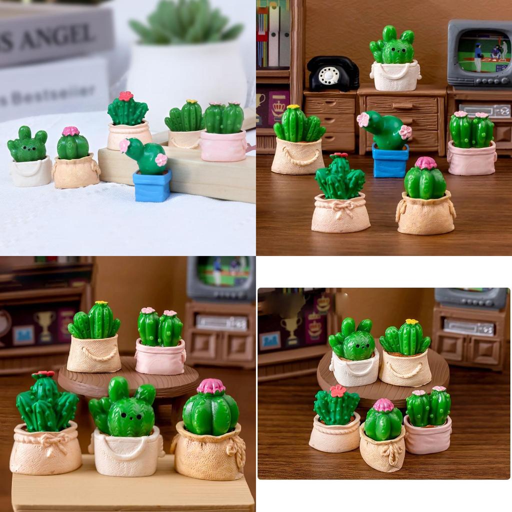 Adorable Resin Mini Cactus Figurine Cute Desktop Plant Decoration For Home Garden