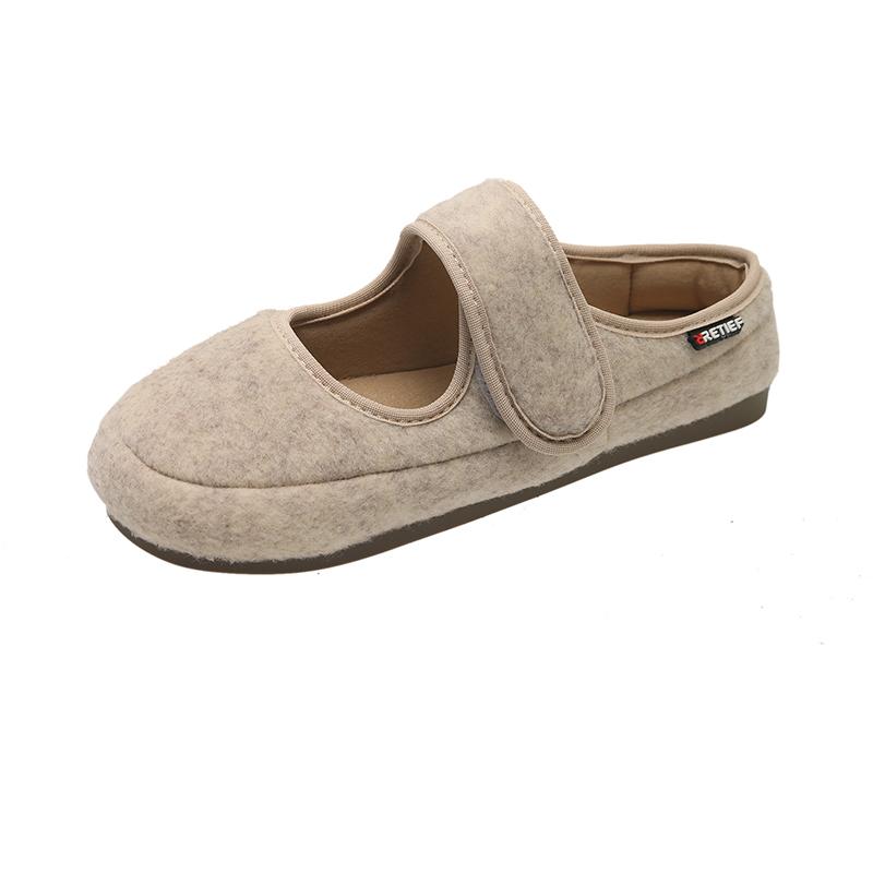 

Fashion Soft Cotton-padded Shoes Woman Fashion Brand Design Round Toe Fleece Felt Ballet Flats Ladies Winter Comfy Warm Wool Mary Janes 35