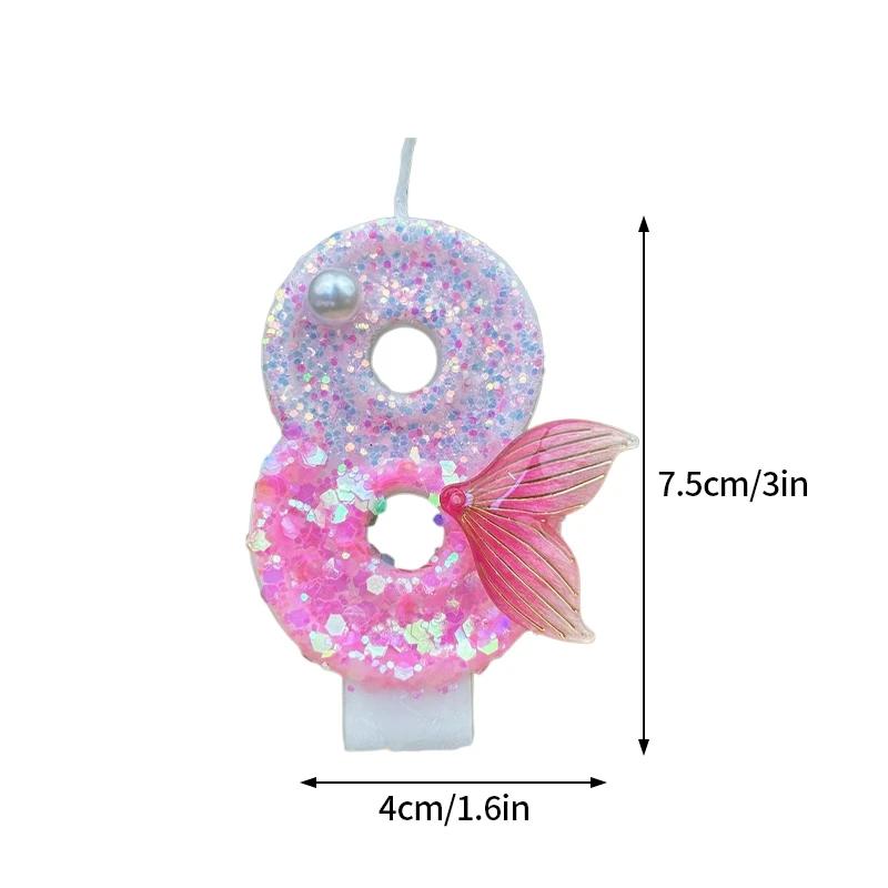 Mermaid Tail 3D Cake Candle 0-9 Number Birthday Candles Glitter Cake Topper Mermaid Theme Birthday Party Wedding Decoration